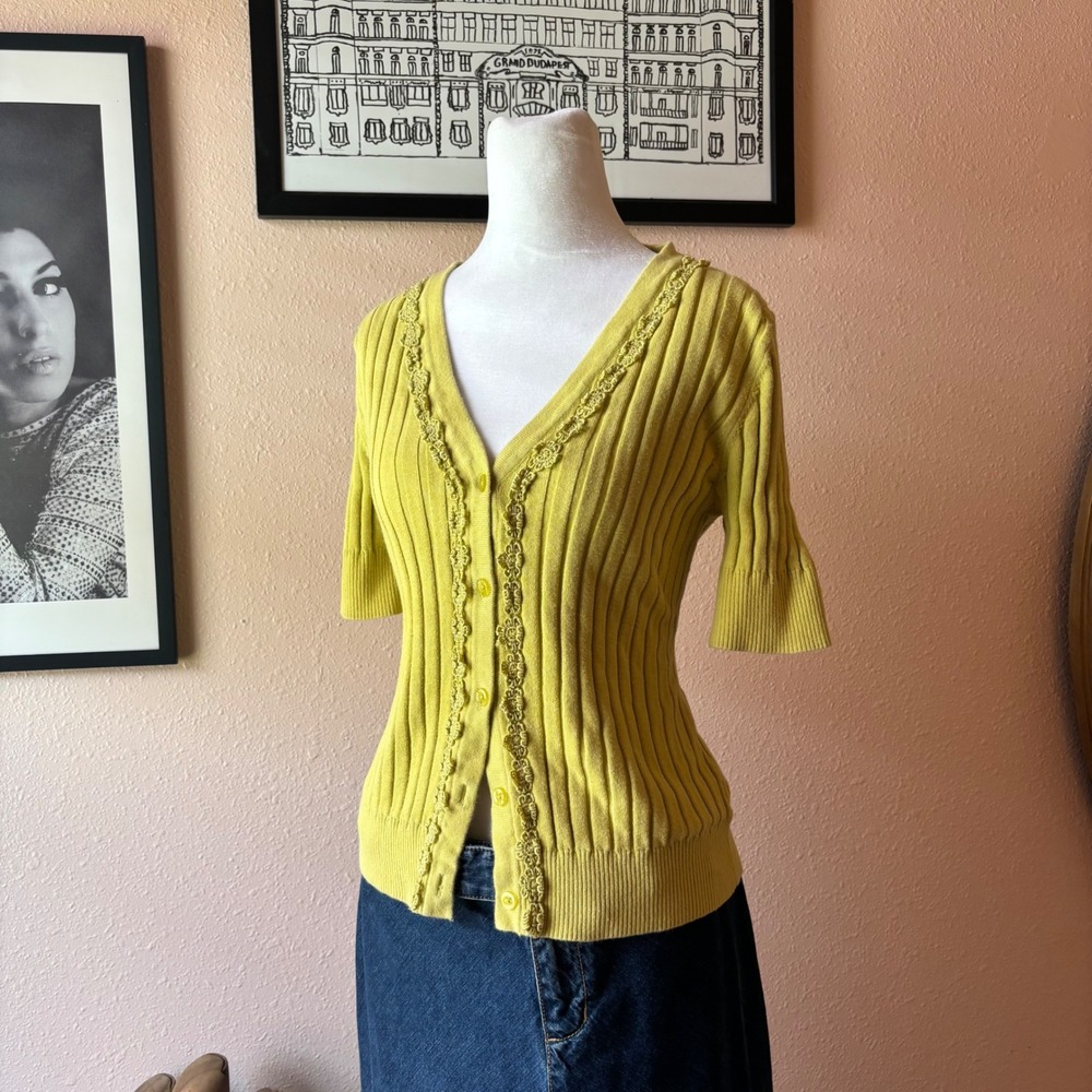 Y2K Chartreuse Button Down Cardigan